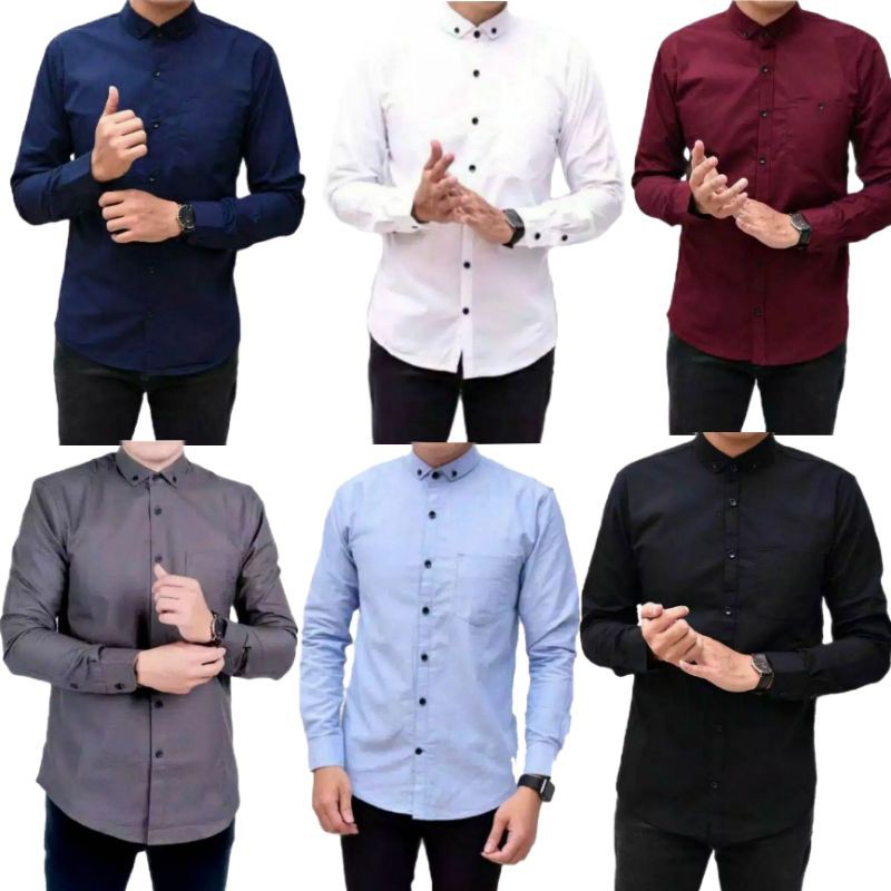 0Kemeja Polos Pria Slimfit Panjang Maroon Putih Hitam Navy Abu muda abu Tua Biru Softblue M L XL XXL