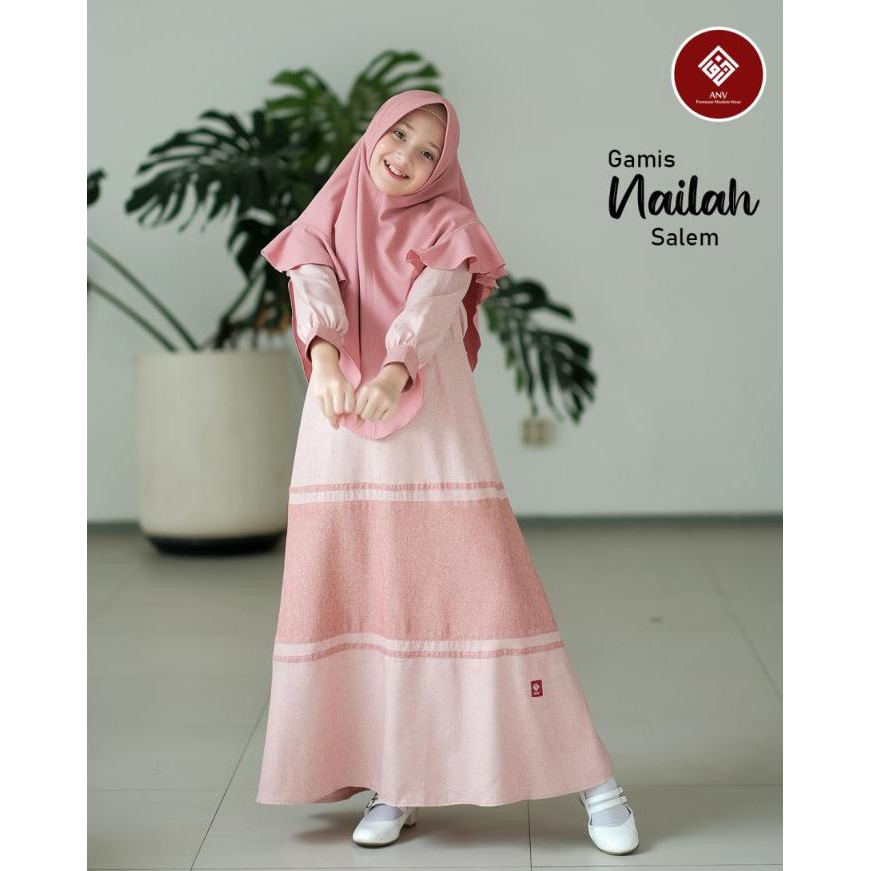 Gamis Anak Nailah Kids Plus Hijab (Usia 2-6 Thn) Anv - Salem, Size 1 Terbaru