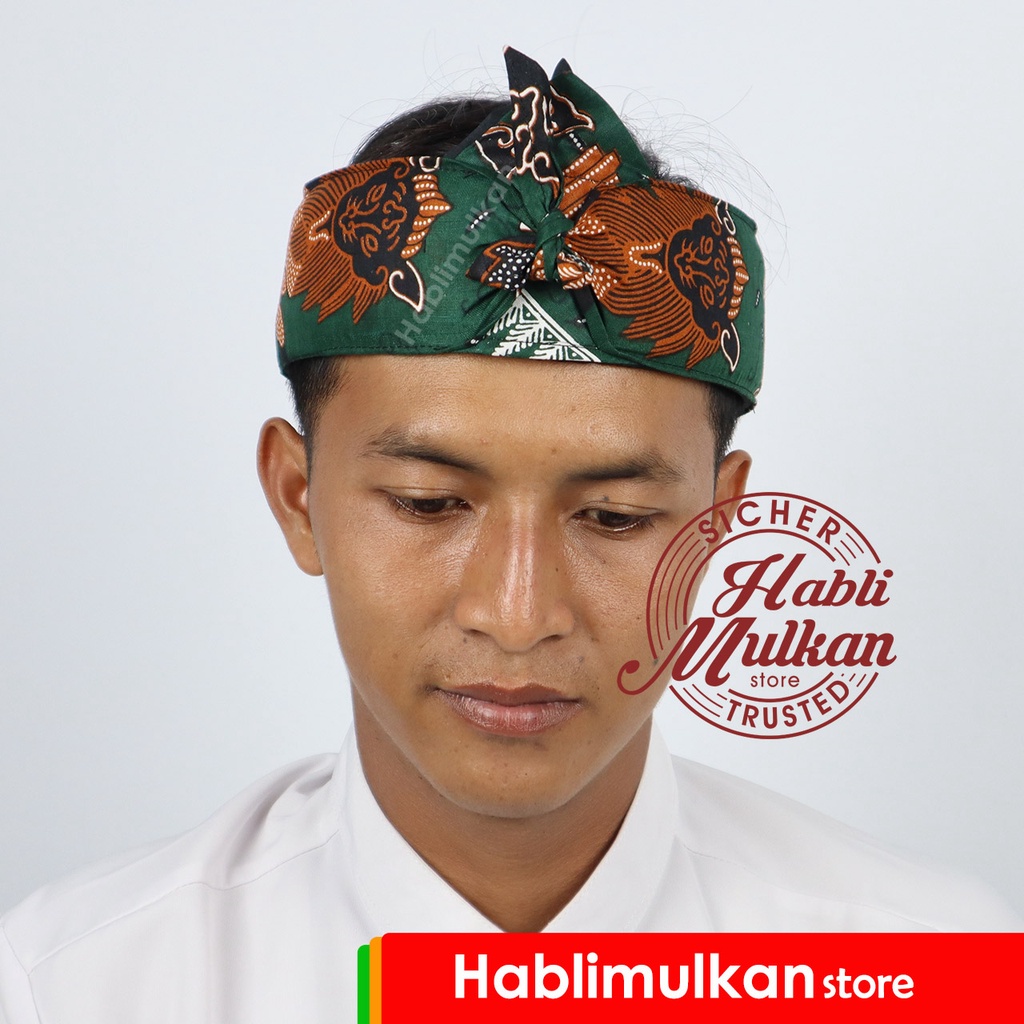 Iket Kepala Praktis Tradisional Sunda Jawa Batik Singo Barong Cirebon Hijau Bukan Blangkon Totopong 