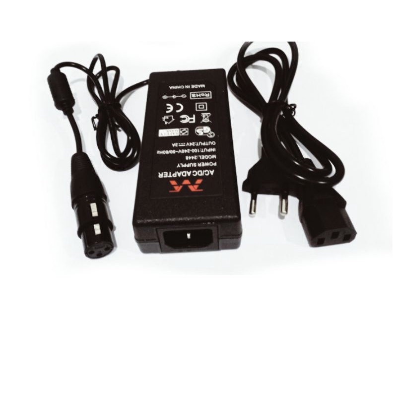 skuter listrik adaptor 24v 5A 3 pin xlr canon female male kursi roda golf sepeda 24 volt 5 ampere ra