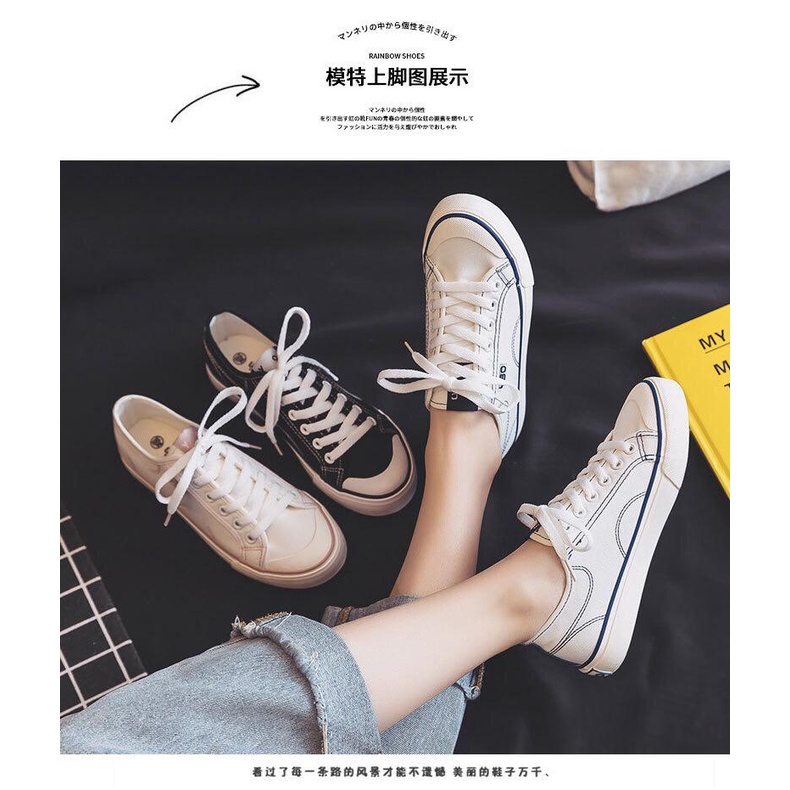 [ PAKAI DUS SEPATU ] IDEALIFESHOES Sepatu Wanita Sneaker Putih Garis Biru Import Sport Sepatu Casual Korea Style Murah-4