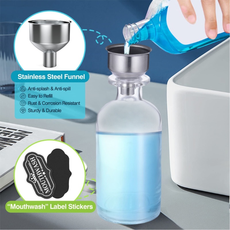 Dispenser Mouthwash Bahan Kaca Transparan Ukuran 350ml / 12oz Untuk Kamar Mandi