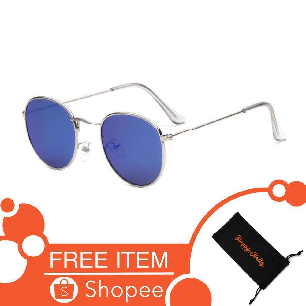 Anti UV Sunglasses [ Blue-X ] Kacamata Pria &amp; Wanita - OVAL FREE SARUNG