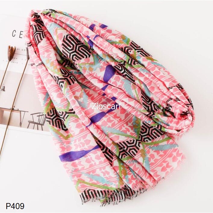 Pashmina Import Premium motif P409 Tassel Shawl Hijab rawis motif scarf wanita/ Selendang Termurah