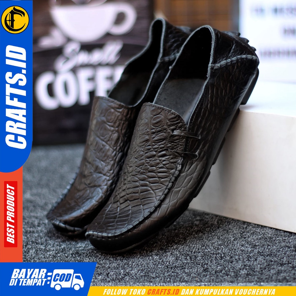 Crafts Fridz -Sepatu Casual Slip On Kulit Asli Kerja Pria