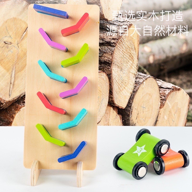 double sided sliding cars and ball fish wooden toys mainan rel kereta dan bola mobil