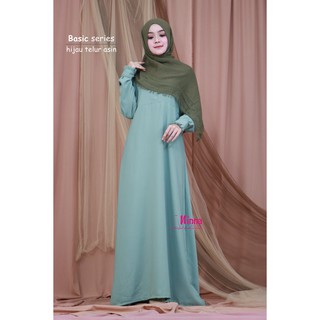 Gamis dress polos warna  hijau  telur  asin  wolfis wolpeach 