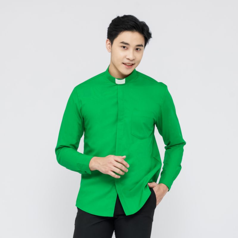 Pendeta - Kemeja Collar Hijau Fuji Polos - Cotton Tropical - Jos Miracle Bandung - Miracle - JMB