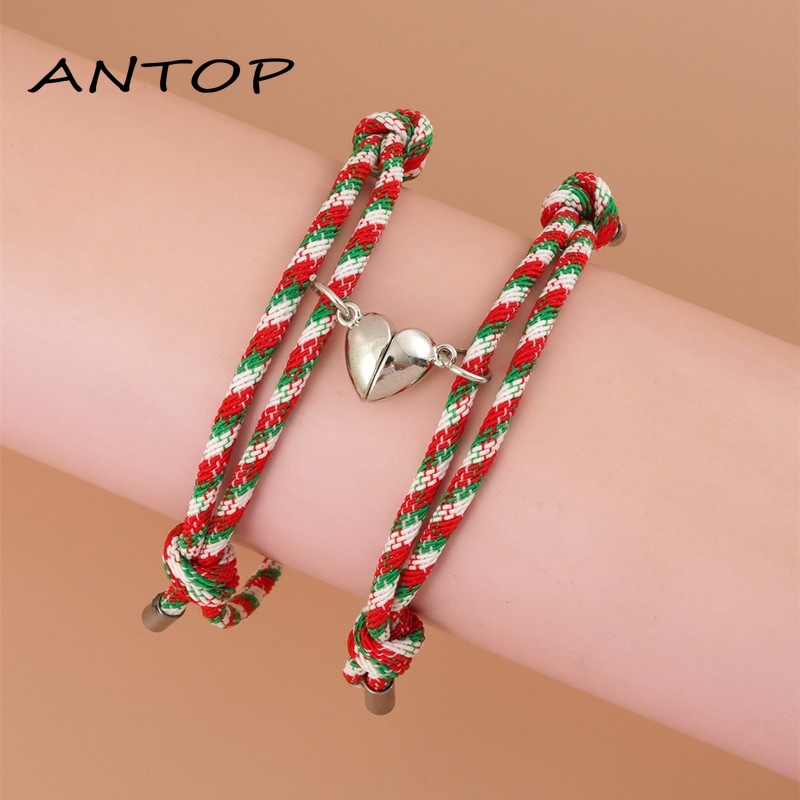 2 Pcs Beberapa Magnet Gelang Menarik Santa Claus Kreatif Adjustable Pesona Gelang Cinta Hadiah Natal ANTOP