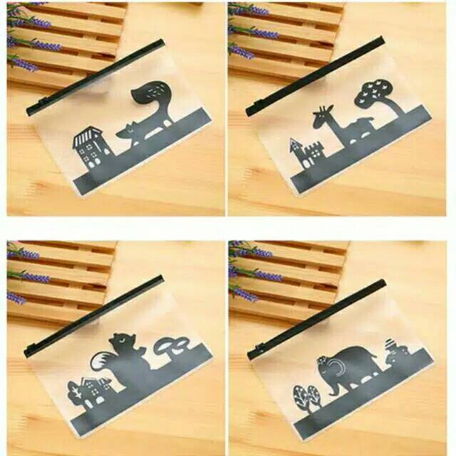 

Tempat pensil transparan pouch serbaguna motif hewan