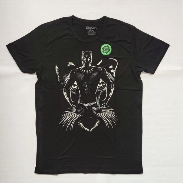 Kaos Pria Black Panther Wakanda Forever Glow Rhymes Baju Cowok Dewasa Lengan Pendek Big SIze Jumbo