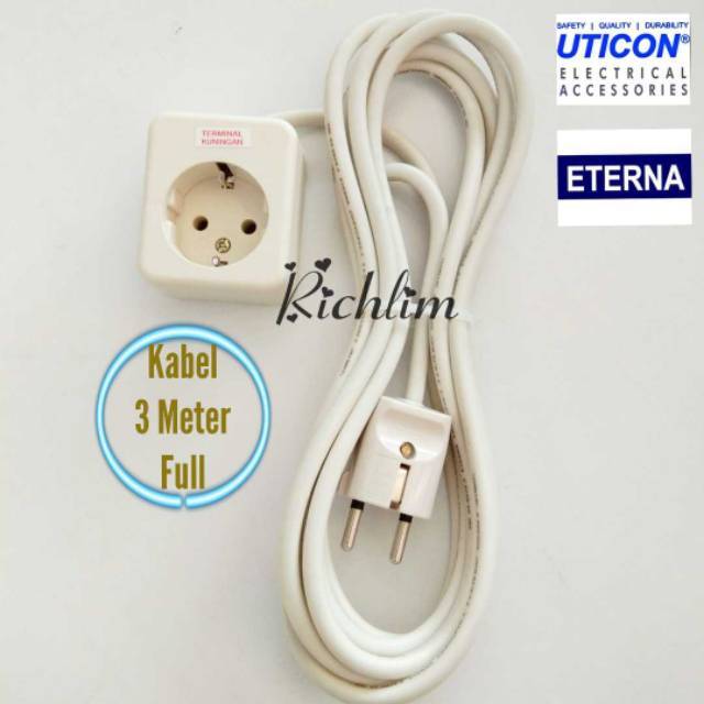 STOP KONTAK UTICON 1 LUBANG+3 METER KABEL ETERNA+STEKER ARDE UTICON/COLOKAN LISTRIK