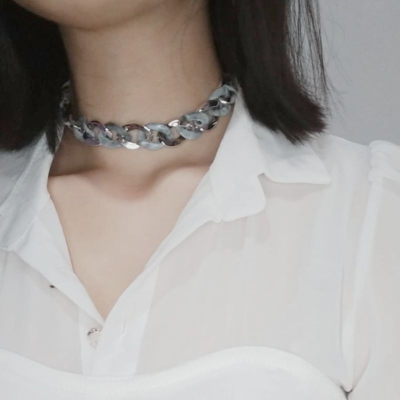 Kalung Rantai Choker Retro Resin Acrilic Chain Rangkai Motif Marmer Necklace Gaya Punk Hip Hop