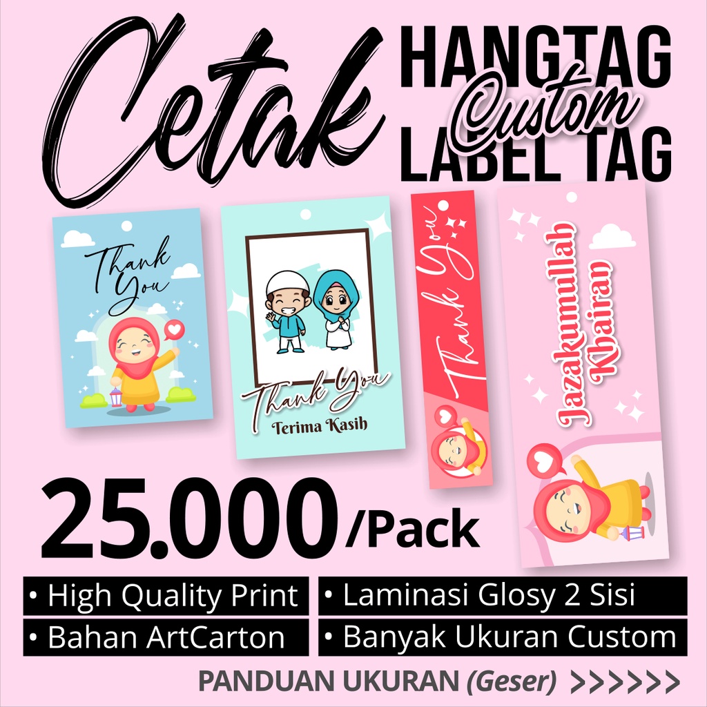 

Hangtag Custom Label Baju Bahan ArtCarton Tebal, Laminasi Glossy 2 Sisi