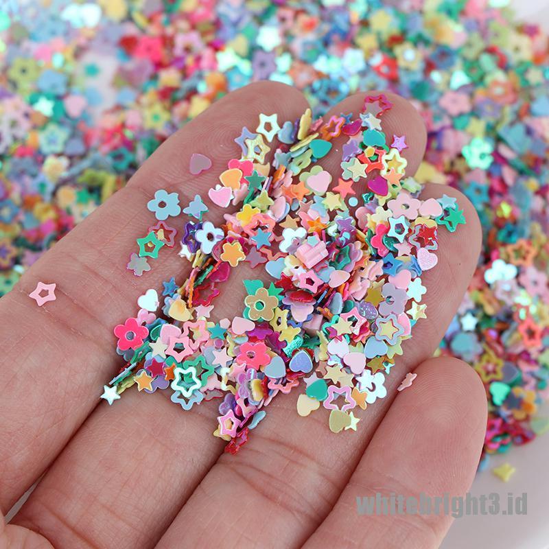 (white3) 15g Payet Glitter Bentuk Bintang / Hati Bahan Resin Untuk Dekorasi DIY