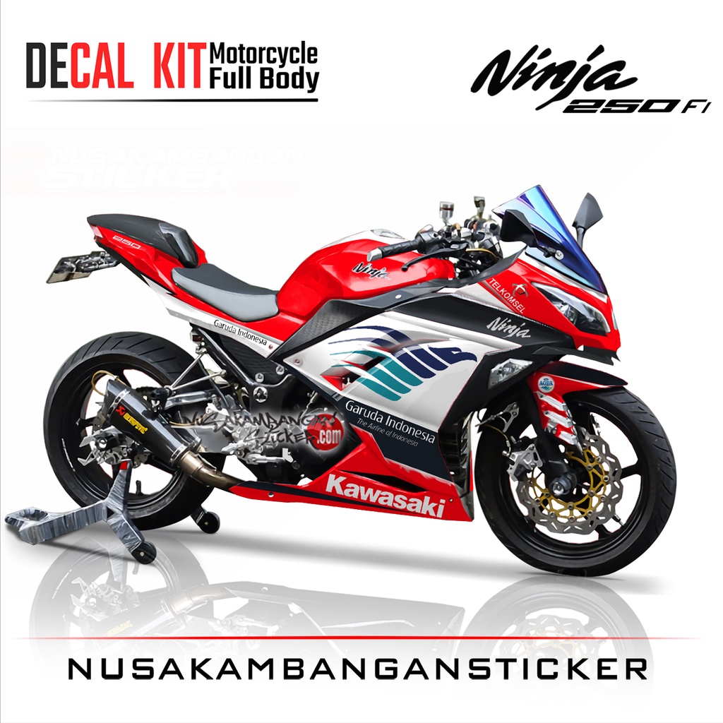 Stiker Decal Motor Kawasaki Ninja 250 fi Full Body Garuda Merah Putih Grafis Racing Team Sticker Var