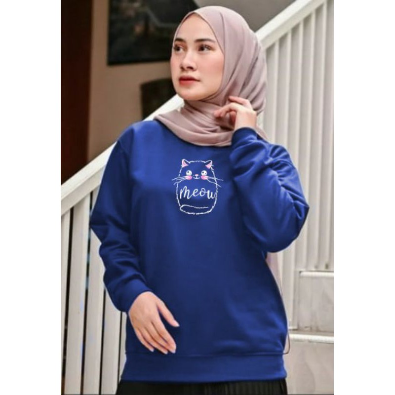 Kaos Lengan Panjang MEOW FULL / Kaos Sweatshirt / Atasan Wanita / Atasan Wanita Lengan Panjang