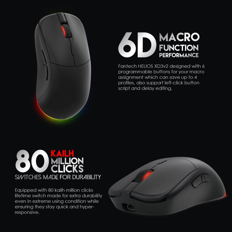 Fantech Helios XD3 V2 RGB Dual Mode Wireless Gaming Mouse