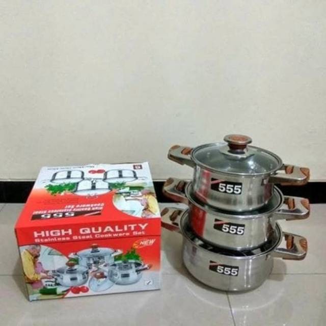 ORIGINAL SAITO 555 -STAINLESS STEEL COOKWARE SET PANCI SET 3PCS DIAMETER 18,20,22