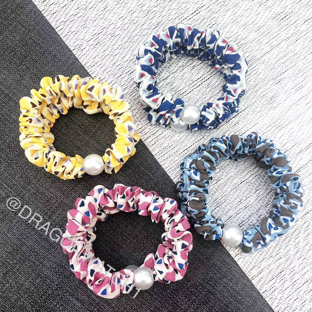[Fashion Wanita] Ikat rambut mutiara elastis motif geometris cincin rambut kualitas import  T009