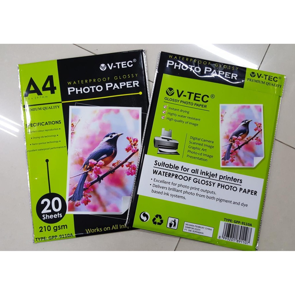 

KERTAS FOTO GLOSSY VTEC GPP9110 A4 210GSM