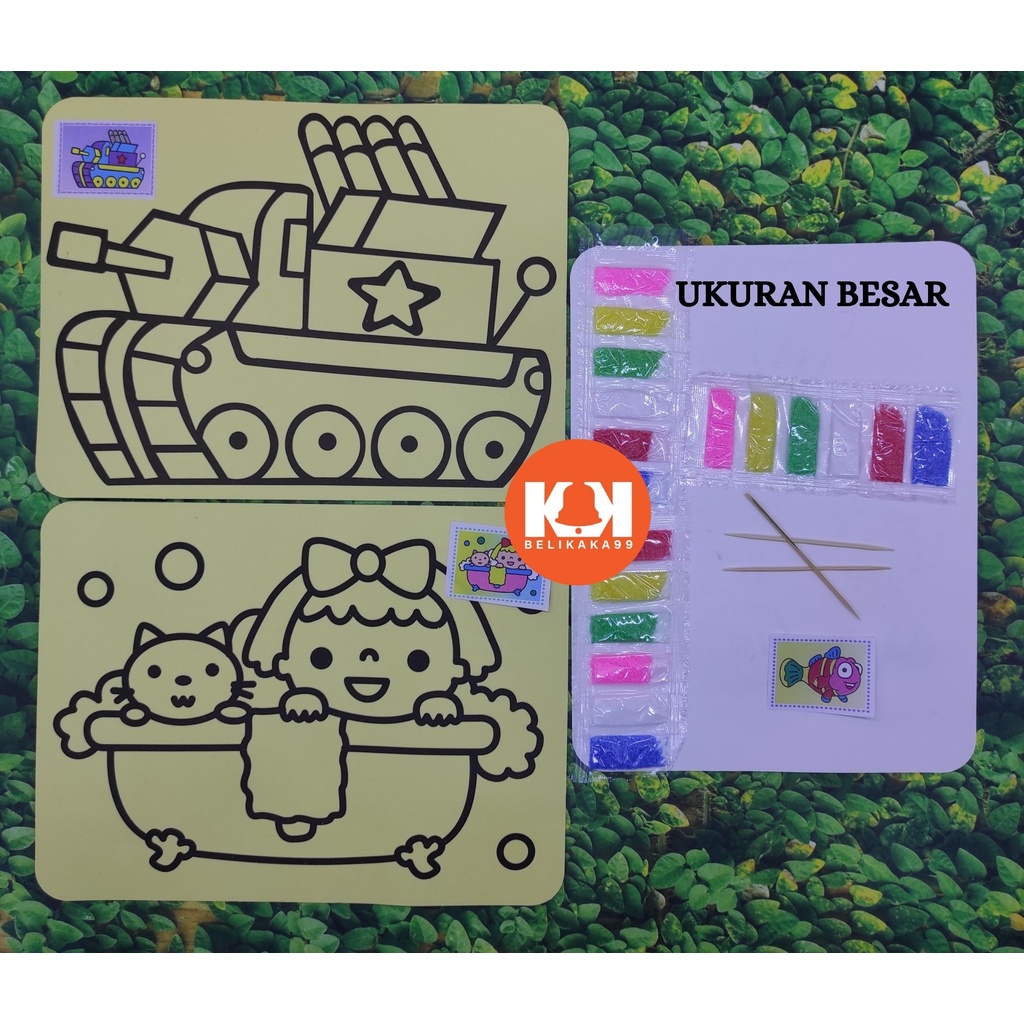 MAINAN ANAK EDUKASI MEWARNAI PASIR GLITTER UKURAN M DAN L / KERTAS MEWARNAI PASIR GLITTER / MAINAN ANAK LUKISAN PASIR WARNA / MEWARNAI SAND PAINTING