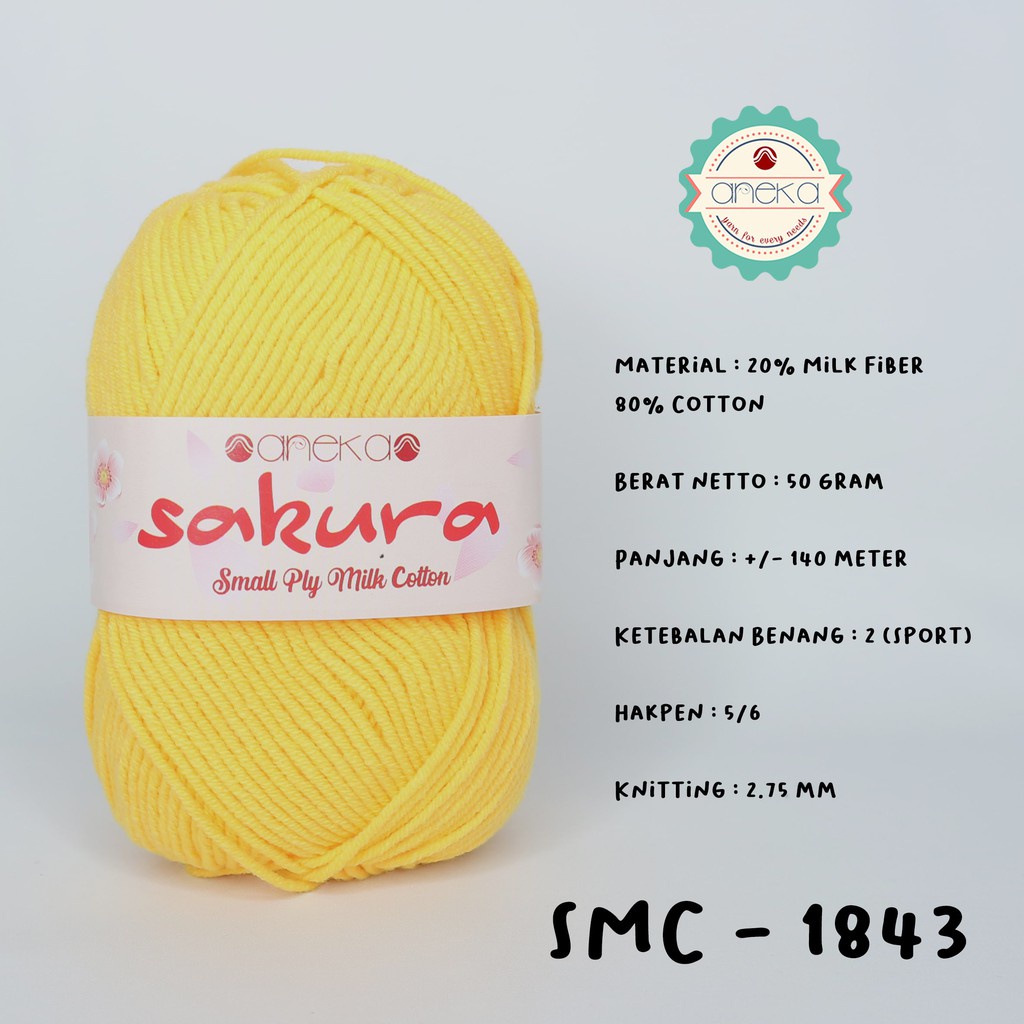 Benang Rajut Katun Susu 4 Ply / Sakura SMALL PLY Milk Cotton Yarn - 1843