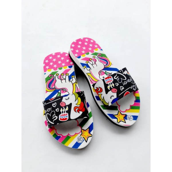 SandaL Anak Selop Perempuan Motip Kuda Pony Terbaru