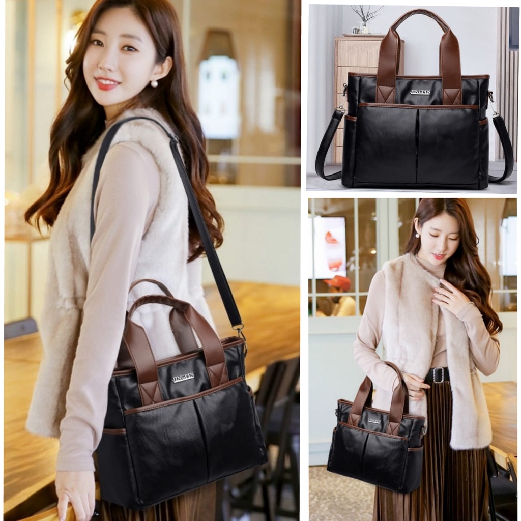 TAS IMPORT SELEMPANG KULIT WANITA HITAM TA408B5 KOREA MORLEY HANDBAG PREMIUM KULIAH KERJA SIMPLE ORI