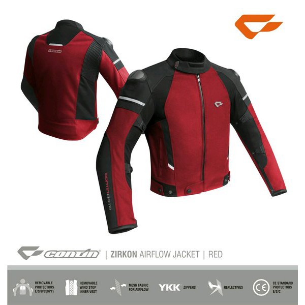 Jaket Motor Touring Pria Ori CONTIN Zirkon Facelift Red PROTECTOR Titanium