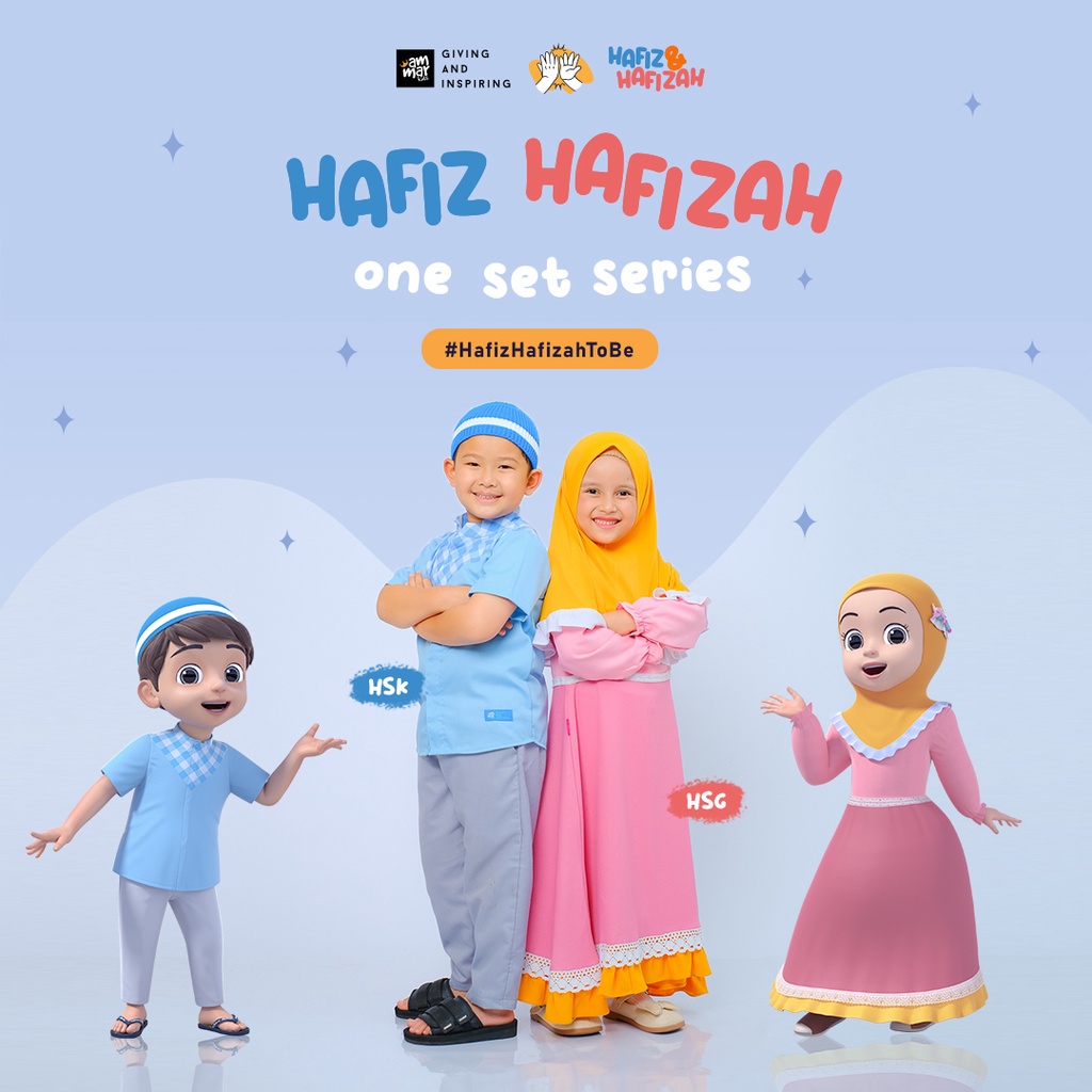 AMMARKIDS X HAFIZ HAFIZAH Baju Couple Anak Laki Laki dan Perempuan Setelan Gamis dan Kemeja Koko