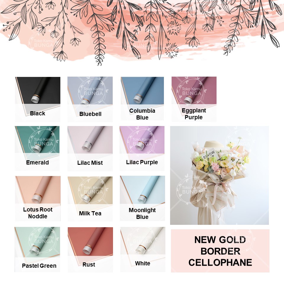 

[5 Lembar] Cellophane New Gold Border List Gold Transparan | Wrapping Paper / Kertas Buket Bunga
