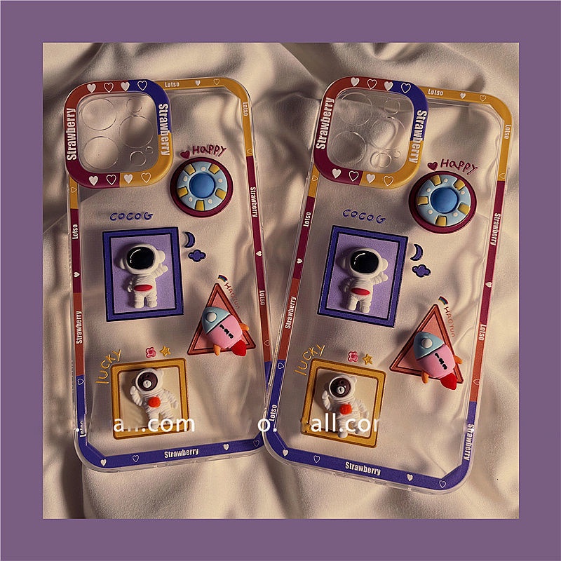 3D Pola Astronot Casing iPhone 11 12 13 Pro Max ProMax 7 8 Plus X Xs XsMax Ponsel Case Soft Case Tmt