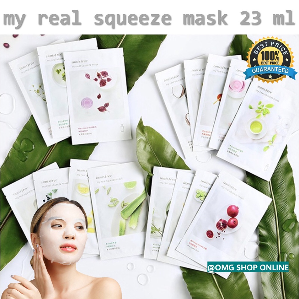 Masker Innisfree My Real Squeeze Sheet Mask 23 ml / Masker Wajah Innisfree Glowing / Masker Pemutih Wajah Pencerah Wajah / Masker Wajah Organik Innisfree / Masker Korea Pelengkap Serum Wajah – Masker Muka Pria Wanita Skincare TERLARIS