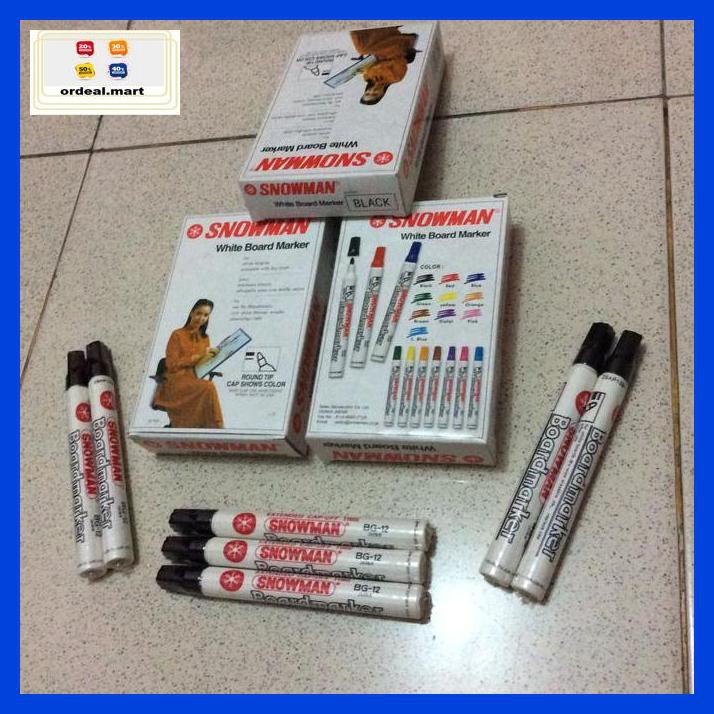 

6Rtiut7- Spidol Board Marker Snowman Bg-12 Hitam 5Ea5W5-