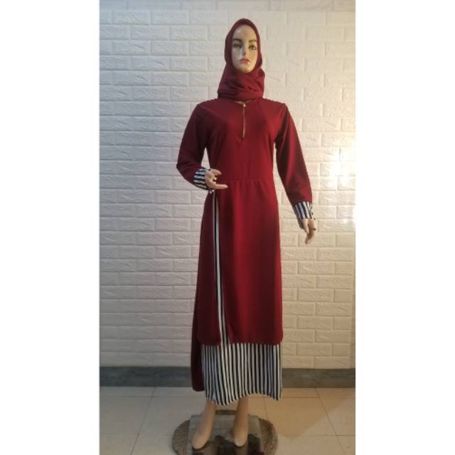 Gamis Wafle - Merah Maroon