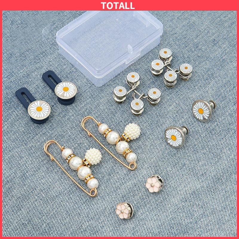 COD 10 PCS Daisy Pattern Nail Gratis Dilepas Celana Denim Penyesuaian Pinggang Tombol Loga-Totall