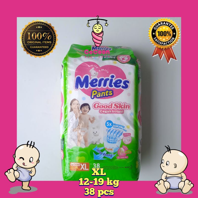 Popok Bayi Meris Meries Merries Good Skin Pants XL38 XL 38 Tipe Celana