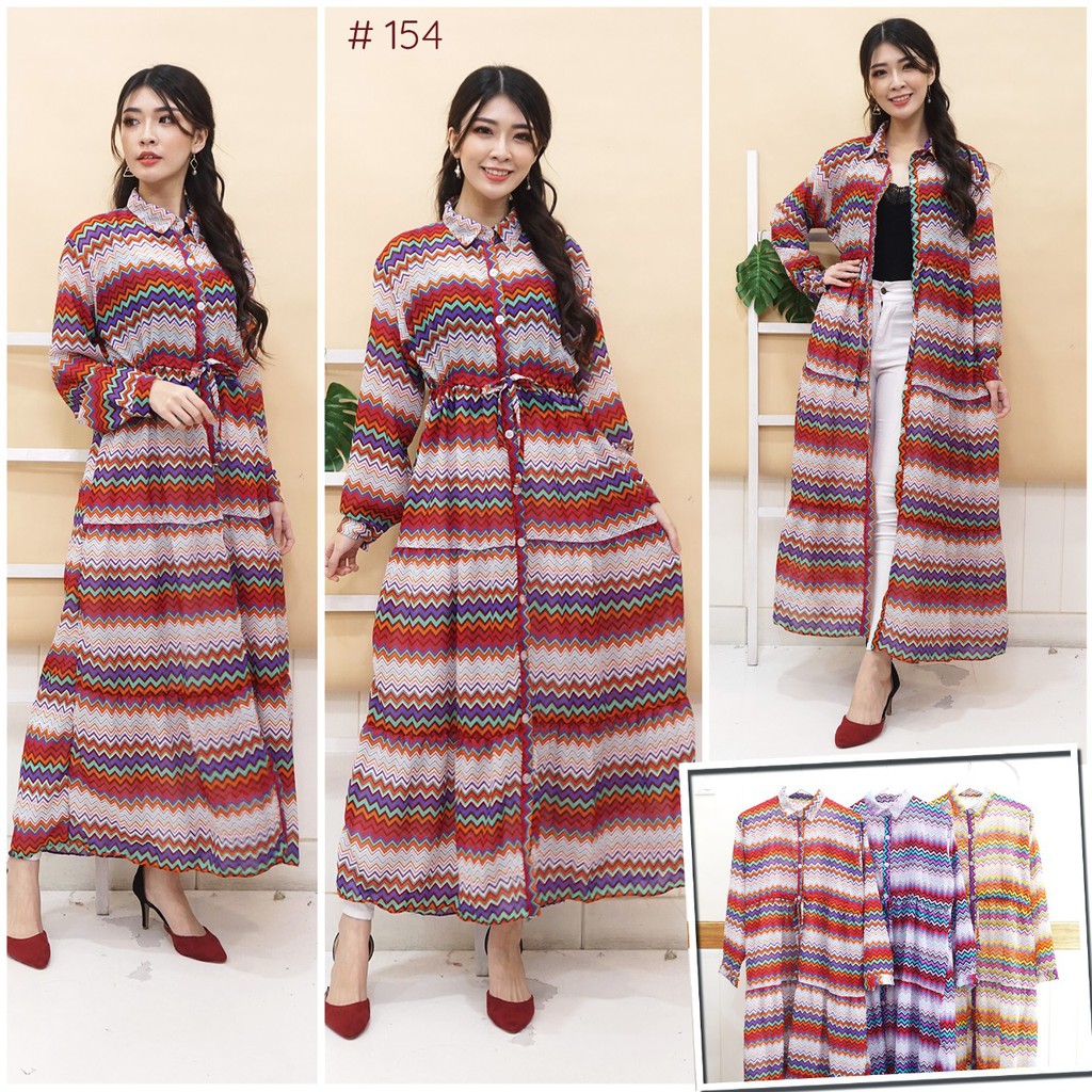 |JakartaFashion| Long cardigan motif etnic panjang kancing full dress kerah bohemian serut depan