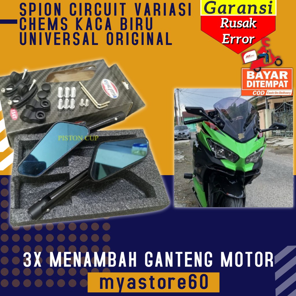 SPION SEPION CIRCUIT VARIASI AKSESORIS CHEMS RACING KACA BIRU MOTOR UNIVERSAL ORIGINAL