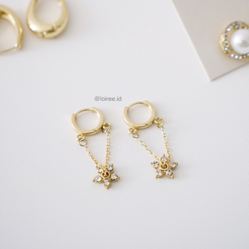 SOLA | Gold&amp;Pearl Collection - Gold Plated Hoop Drop Earrings - Anting Tusuk Wanita Korea