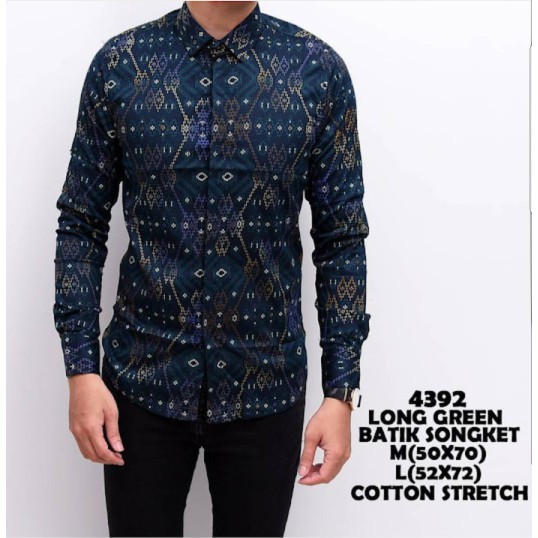 Murah Kemeja Pria | Kemeja Batik Songket Panjang Tosca - Hijau Tosca, M Terlaris