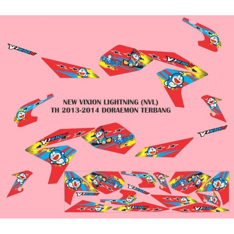 STIKER STRIPING DECAL VARIASI NEW VIXION LIGHTING 2013-2014 DORAEMON TERBANG