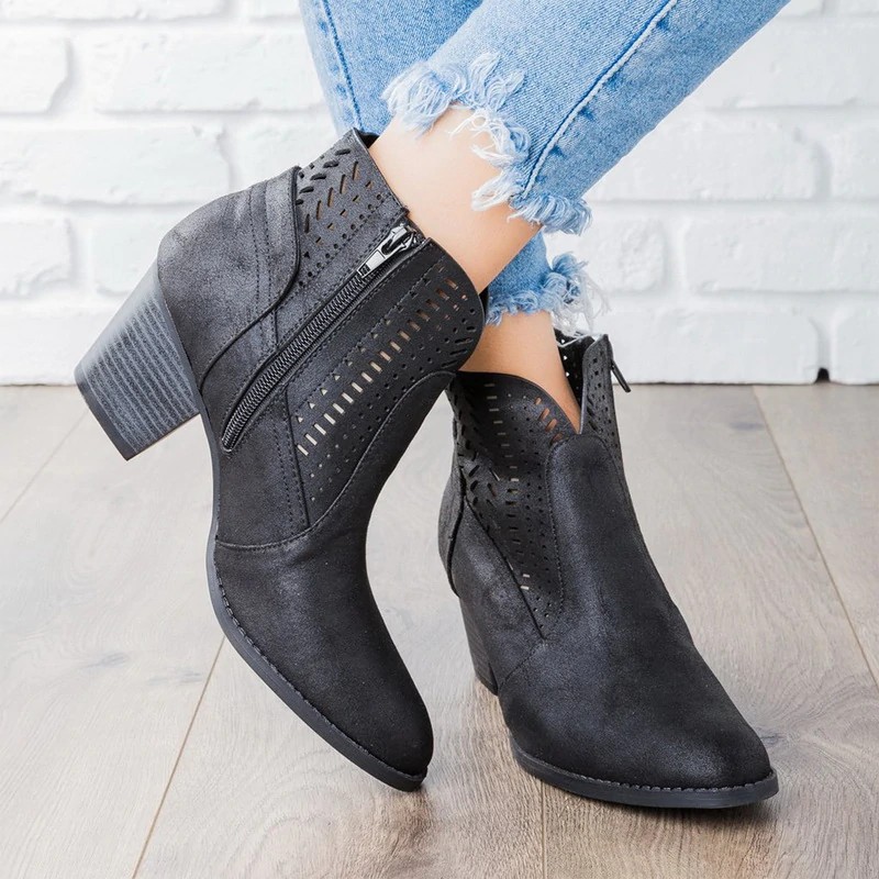 sepatu 2019 New Fashion Spring Autumn Platform Ankle Boots Women 12cm Thick Heel Platform Boots