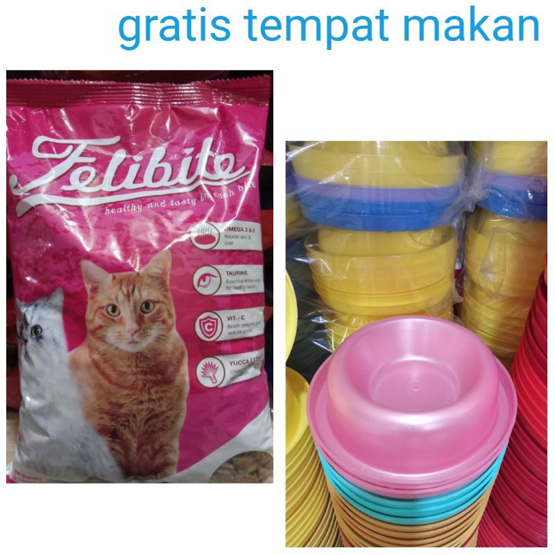 Felibite Makanan Kucing Repack 500gr Gratis Tempat Makan Kucing Anti Semut/Paket Murah