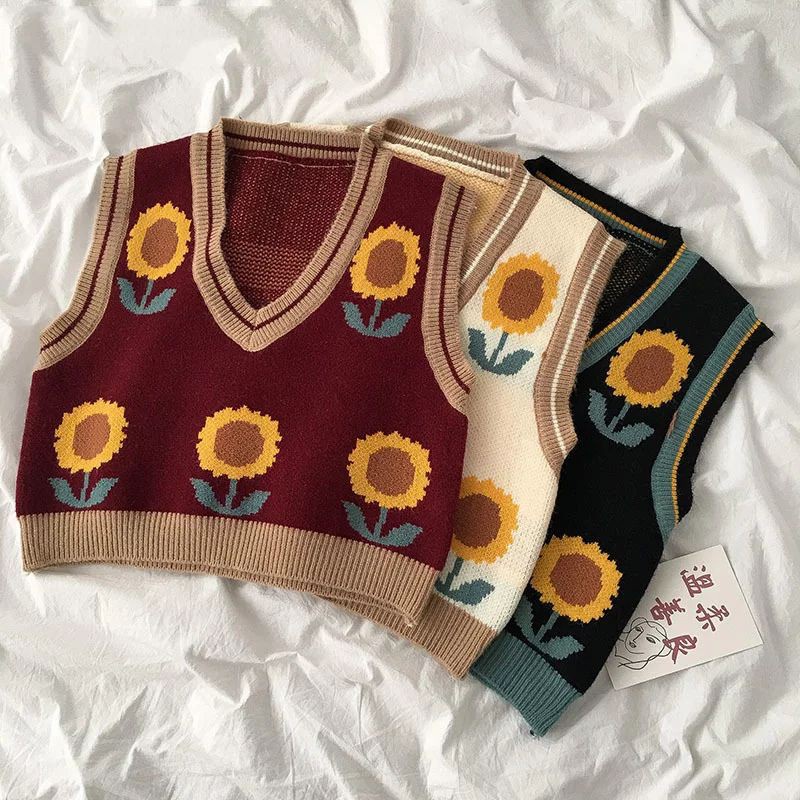 NAJAHSTORE / Rompi rajut motif bunga matahari gaya korea untuk wanita /sunflower vest