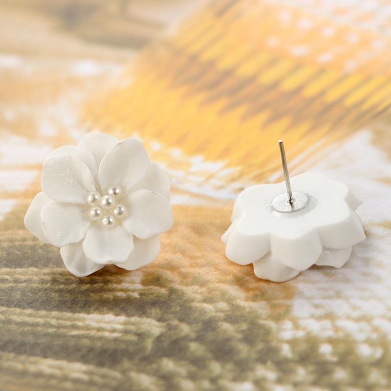 Siy Camellia Kelopak Bunga Anting Resin Putih Earring Stud Dekorasi Perhiasan Anting Postingan Hadiah Untuk Perempuan Perempuan Perempuan