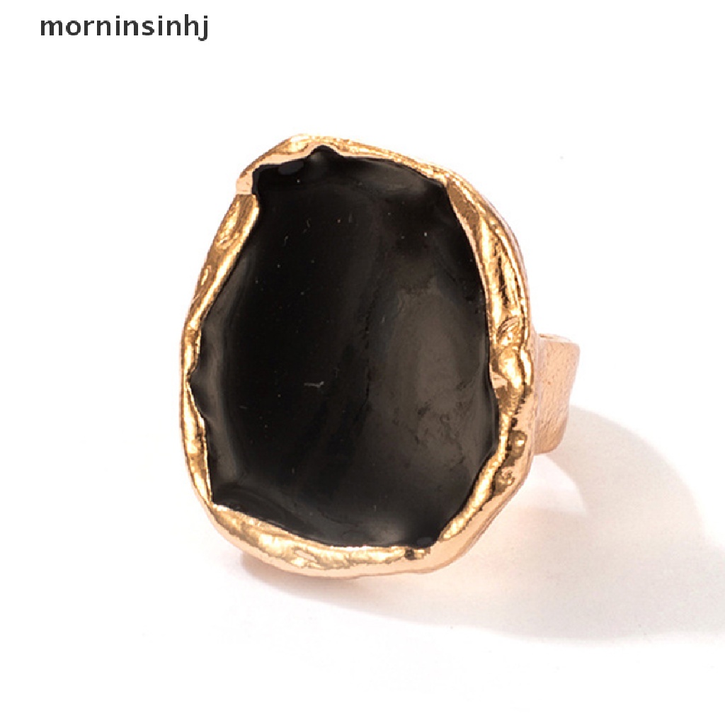 Mor Cincin Gaya Gothic Bohemia Hias Batu Hitam Besar Untuk Priawanita