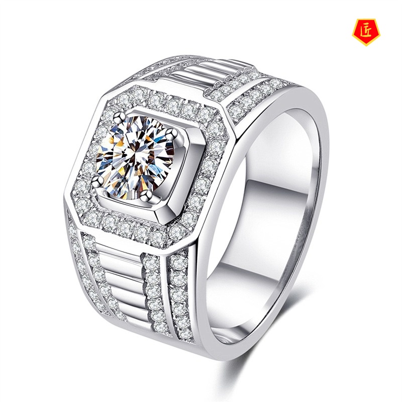 [Ready Stock]Creative Domineering Men's Micro-Inlaid Moissanite Ring