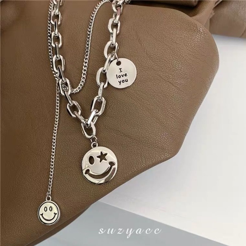 Smiley Face Necklaces Women Link Chain Figure Simple Pendant Necklace Girl Jewelry Silver Color Trendy Necklace